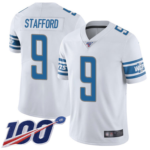 Lions #9 Matthew Stafford White Men's Stitched Football 100th Season Vapor Limited Jersey