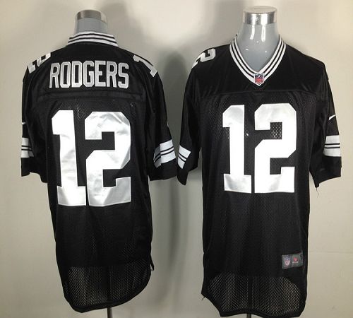 Nike Packers #12 Aaron Rodgers Black Shadow Men's Stitched NFL Elite Jersey - Click Image to Close