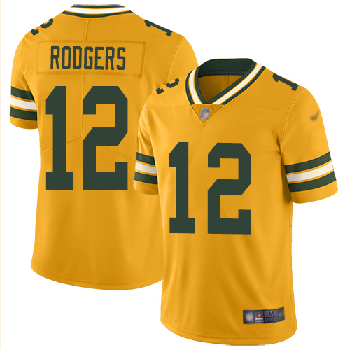 Packers #12 Aaron Rodgers Gold Men's Stitched Football Limited Inverted Legend Jersey