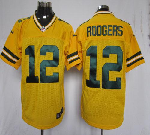 Nike Packers #12 Aaron Rodgers Yellow Alternate Men's Stitched NFL Elite Jersey