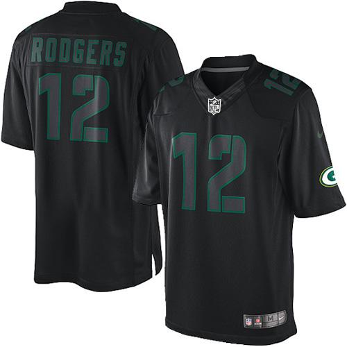 Nike Packers #12 Aaron Rodgers Black Men's Stitched NFL Impact Limited Jersey - Click Image to Close