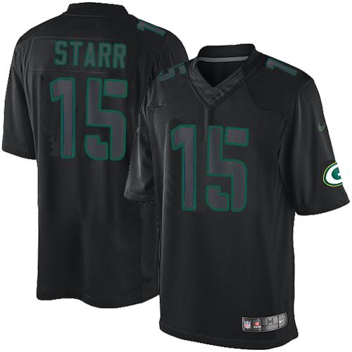 Nike Packers #15 Bart Starr Black Men's Stitched NFL Impact Limited Jersey - Click Image to Close