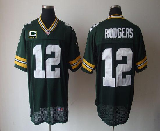 Nike Packers #12 Aaron Rodgers Green Team Color With C Patch Men's Stitched NFL Elite Jersey