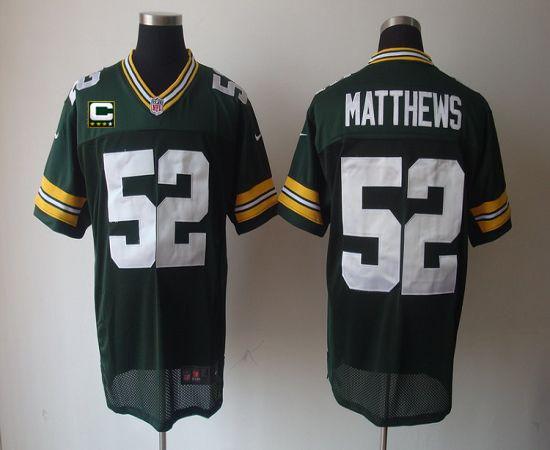 Nike Packers #52 Clay Matthews Green Team Color With C Patch Men's Stitched NFL Elite Jersey