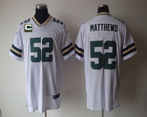 Nike Packers #52 Clay Matthews White With C Patch Men's Stitched NFL Elite Jersey