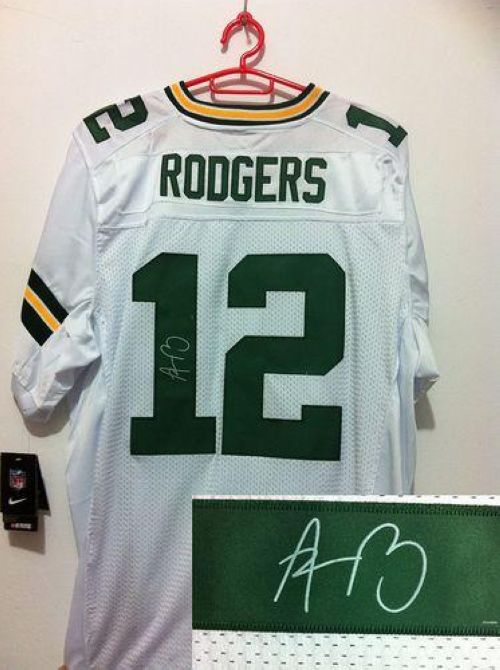 Nike Packers #12 Aaron Rodgers White Men's Stitched NFL Elite Autographed Jersey