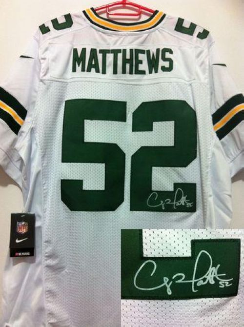 Nike Packers #52 Clay Matthews White Men's Stitched NFL Elite Autographed Jersey