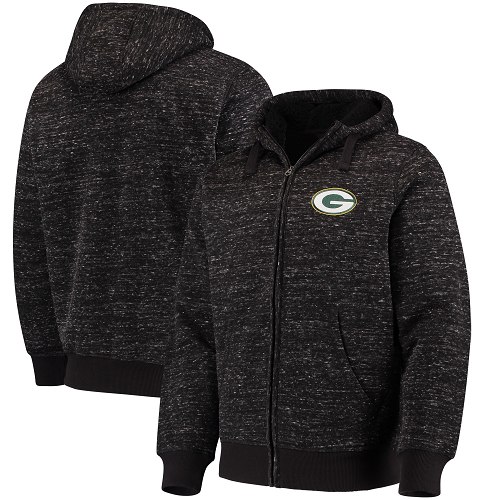 Men's Green Bay Packers G-III Sports by Carl Banks Heathered Black Discovery Sherpa Full-Zip Jacket - Click Image to Close