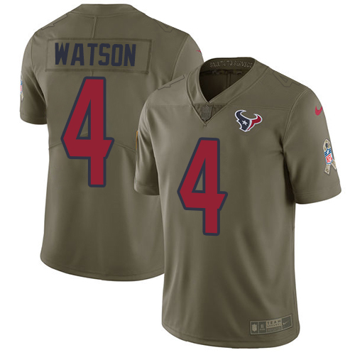 Nike Texans #4 Deshaun Watson Olive Men's Stitched NFL Limited 2017 Salute to Service Jersey - Click Image to Close