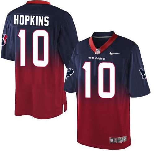 Nike Texans #10 DeAndre Hopkins Navy Blue/Red Men's Stitched NFL Elite Fadeaway Fashion Jersey