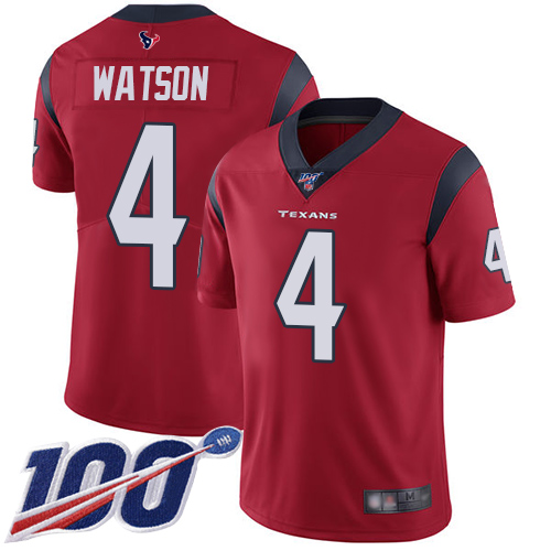 Texans #4 Deshaun Watson Red Alternate Men's Stitched Football 100th Season Vapor Limited Jersey - Click Image to Close