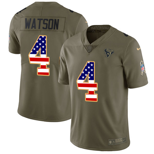 Nike Texans #4 Deshaun Watson Olive/USA Flag Men's Stitched NFL Limited 2017 Salute To Service Jersey - Click Image to Close