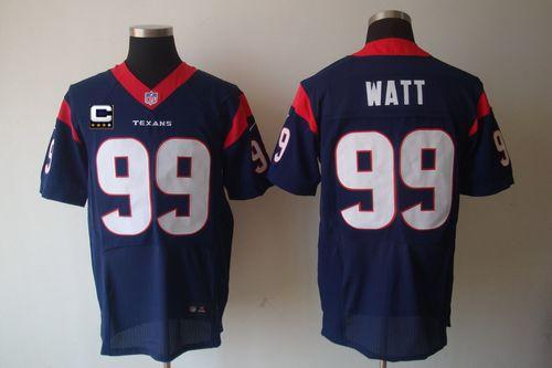 Nike Texans #99 J.J. Watt Navy Blue Team Color With C Patch Men's Stitched NFL Elite Jersey