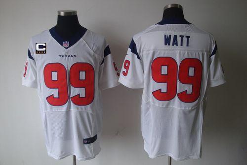 Nike Texans #99 J.J. Watt White With C Patch Men's Stitched NFL Elite Jersey