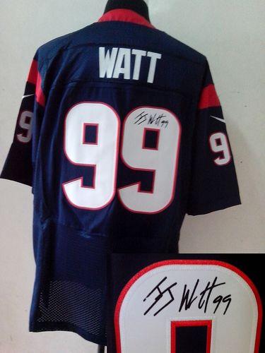 Nike Texans #99 J.J. Watt Navy Blue Team Color Men's Stitched NFL Elite Autographed Jersey