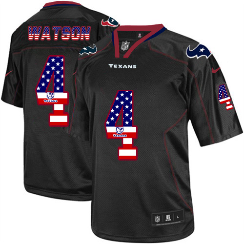 Nike Texans #4 Deshaun Watson Black Men's Stitched NFL Elite USA Flag Fashion Jersey - Click Image to Close