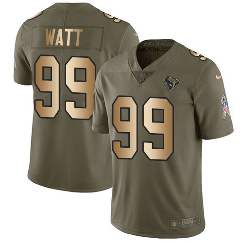 Nike Texans #99 J.J. Watt Olive/Gold Men's Stitched NFL Limited 2017 Salute To Service Jersey - Click Image to Close