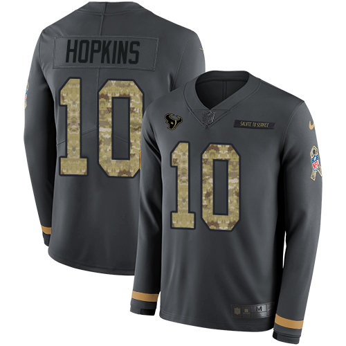 Nike Texans #10 DeAndre Hopkins Anthracite Salute to Service Men's Stitched NFL Limited Therma Long Sleeve Jersey