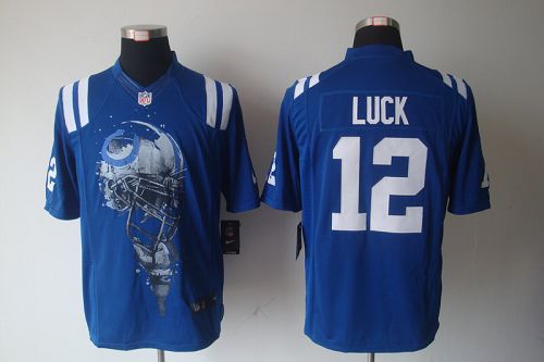 Nike Colts #12 Andrew Luck Royal Blue Team Color Men's Stitched NFL Helmet Tri-Blend Limited Jersey