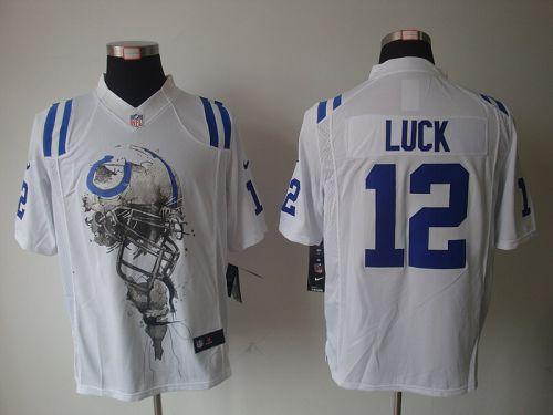 Nike Colts #12 Andrew Luck White Men's Stitched NFL Helmet Tri-Blend Limited Jersey