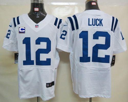 Nike Colts #12 Andrew Luck White With C Patch Men's Stitched NFL Elite Jersey