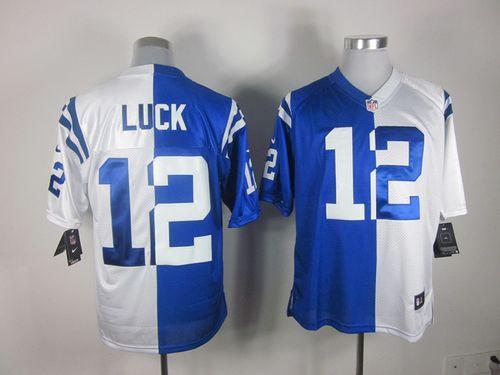 Nike Colts #12 Andrew Luck Royal Blue/White Men's Stitched NFL Elite Split Jersey - Click Image to Close