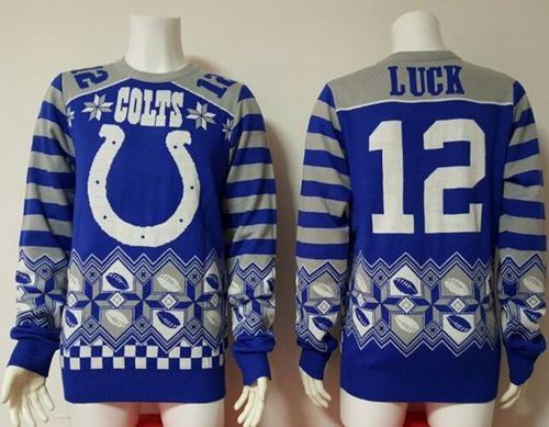 Nike Colts #12 Andrew Luck Royal Blue/White Men's Ugly Sweater