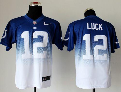 Nike Colts #12 Andrew Luck Royal Blue/White Men's Stitched NFL Elite Fadeaway Fashion Jersey