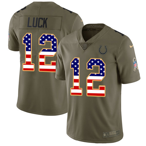 Nike Colts #12 Andrew Luck Olive/USA Flag Men's Stitched NFL Limited 2017 Salute To Service Jersey - Click Image to Close