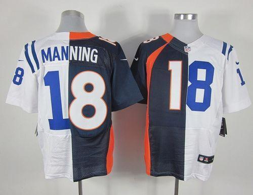 Nike Colts #18 Peyton Manning Navy Blue/White Men's Stitched NFL Elite Split Broncos Jersey