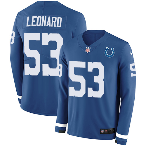 Nike Colts #53 Darius Leonard Royal Blue Team Color Men's Stitched NFL Limited Therma Long Sleeve Jersey - Click Image to Close