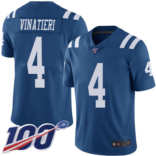 Colts #4 Adam Vinatieri Royal Blue Men's Stitched Football Limited Rush 100th Season Jersey