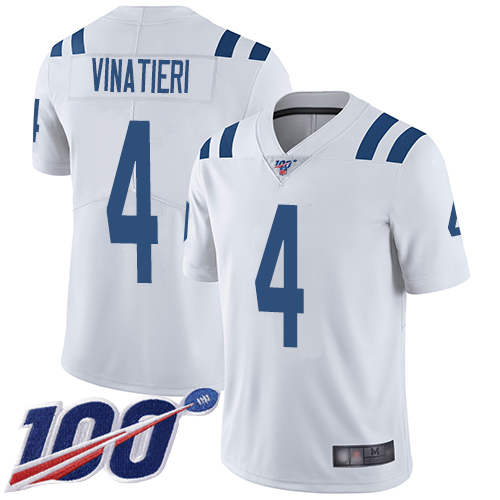 Colts #4 Adam Vinatieri White Men's Stitched Football 100th Season Vapor Limited Jersey - Click Image to Close