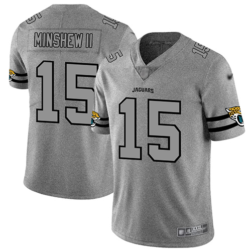 Jaguars #15 Gardner Minshew II Gray Men's Stitched Football Limited Team Logo Gridiron Jersey