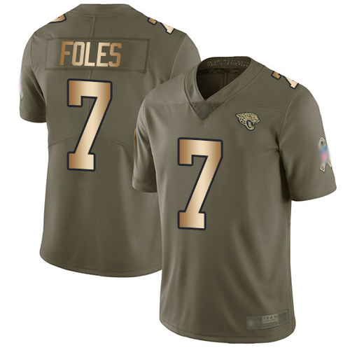 Nike Jaguars #7 Nick Foles Olive/Gold Men's Stitched NFL Limited 2017 Salute To Service Jersey - Click Image to Close