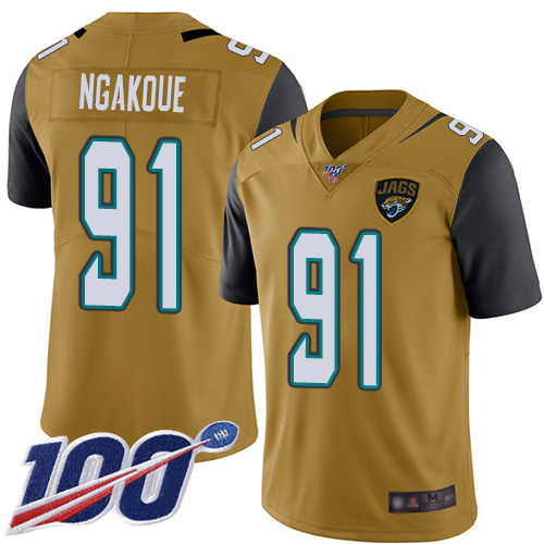 Jaguars #91 Yannick Ngakoue Gold Men's Stitched Football Limited Rush 100th Season Jersey