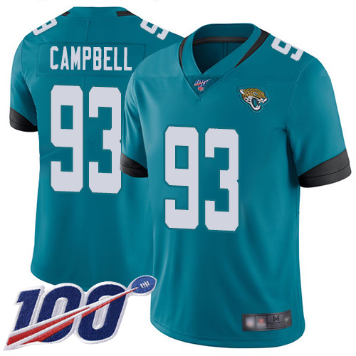 Jaguars #93 Calais Campbell Teal Green Alternate Men's Stitched Football 100th Season Vapor Limited Jersey