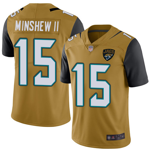 Jaguars #15 Gardner Minshew II Gold Men's Stitched Football Limited Rush Jersey