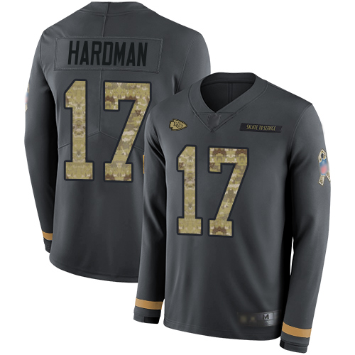 Chiefs #17 Mecole Hardman Anthracite Salute to Service Men's Stitched Football Limited Therma Long Sleeve Jersey - Click Image to Close