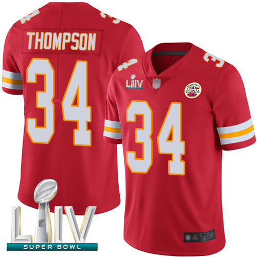 Chiefs #34 Darwin Thompson Red Team Color Super Bowl LIV Bound Men's Stitched Football Vapor Untouchable Limited Jersey - Click Image to Close