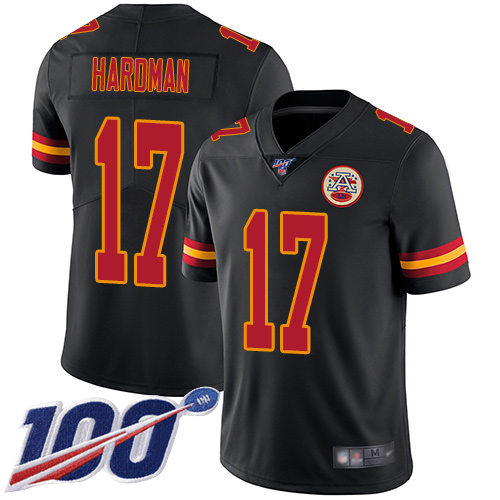 Chiefs #17 Mecole Hardman Black Men's Stitched Football Limited Rush 100th Season Jersey