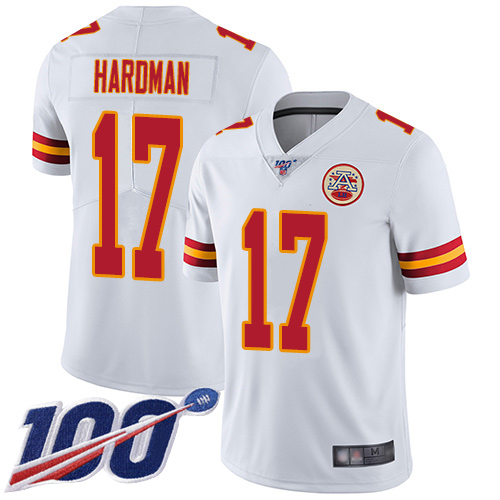 Chiefs #17 Mecole Hardman White Men's Stitched Football 100th Season Vapor Limited Jersey