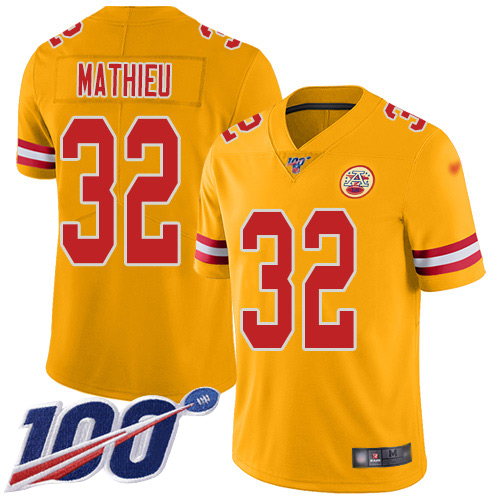 Chiefs #32 Tyrann Mathieu Gold Men's Stitched Football Limited Inverted Legend 100th Season Jersey