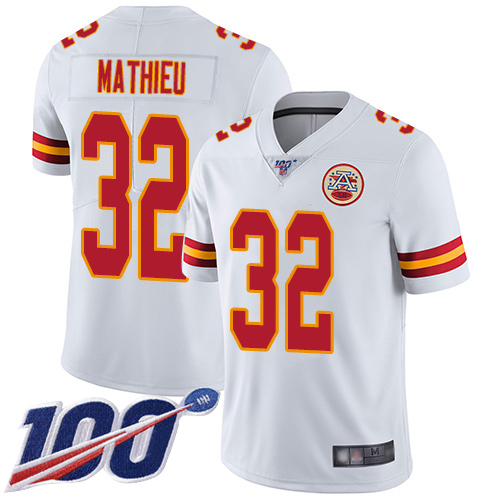 Chiefs #32 Tyrann Mathieu White Men's Stitched Football 100th Season Vapor Limited Jersey