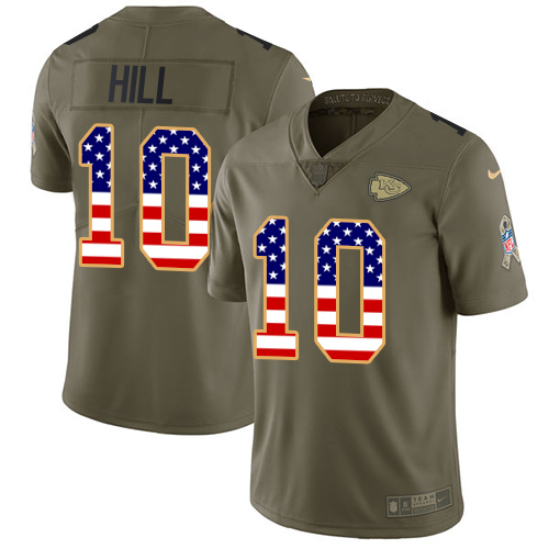 Nike Chiefs #10 Tyreek Hill Olive/USA Flag Men's Stitched NFL Limited 2017 Salute To Service Jersey