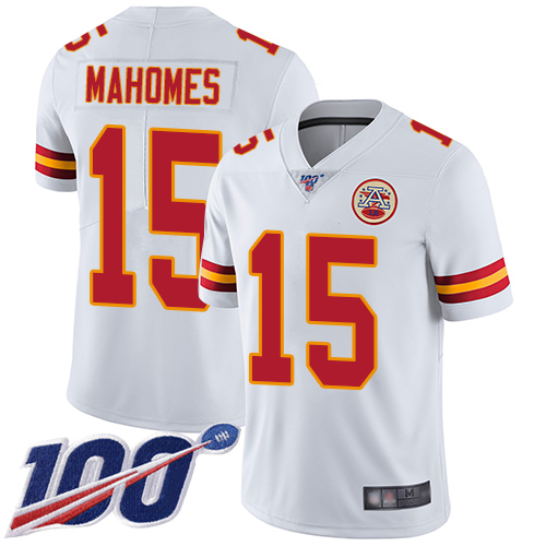 Chiefs #15 Patrick Mahomes White Men's Stitched Football 100th Season Vapor Limited Jersey