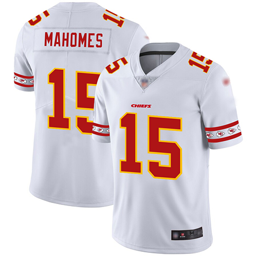 Chiefs #15 Patrick Mahomes White Men's Stitched Football Limited Team Logo Fashion Jersey - Click Image to Close