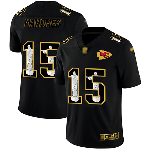 Chiefs #15 Patrick Mahomes Black Men's Stitched Football Limited Jesus Faith Jersey