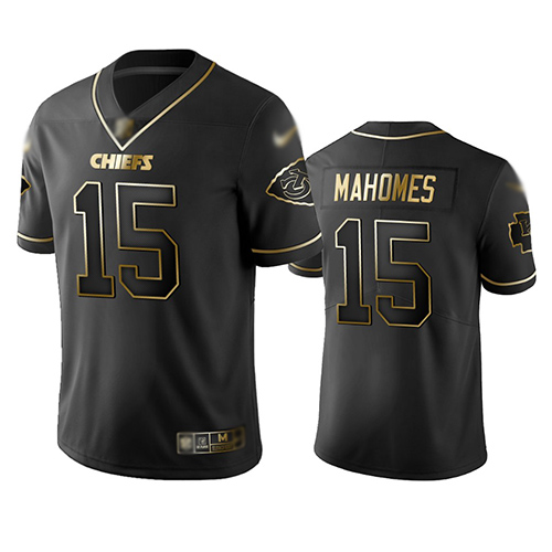 Chiefs #15 Patrick Mahomes Black Men's Stitched Football Limited Golden Edition Jersey - Click Image to Close