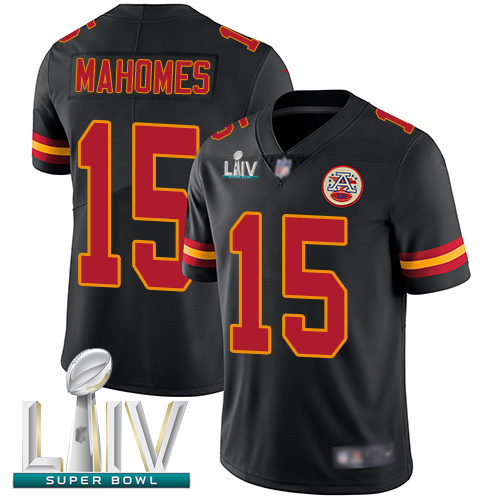 Chiefs #15 Patrick Mahomes Black Super Bowl LIV Bound Men's Stitched Football Limited Rush Jersey - Click Image to Close